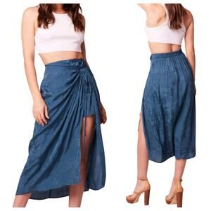 Band of the Free Celene Layered Midi Skirt with Slit Deep Teal Size Small New